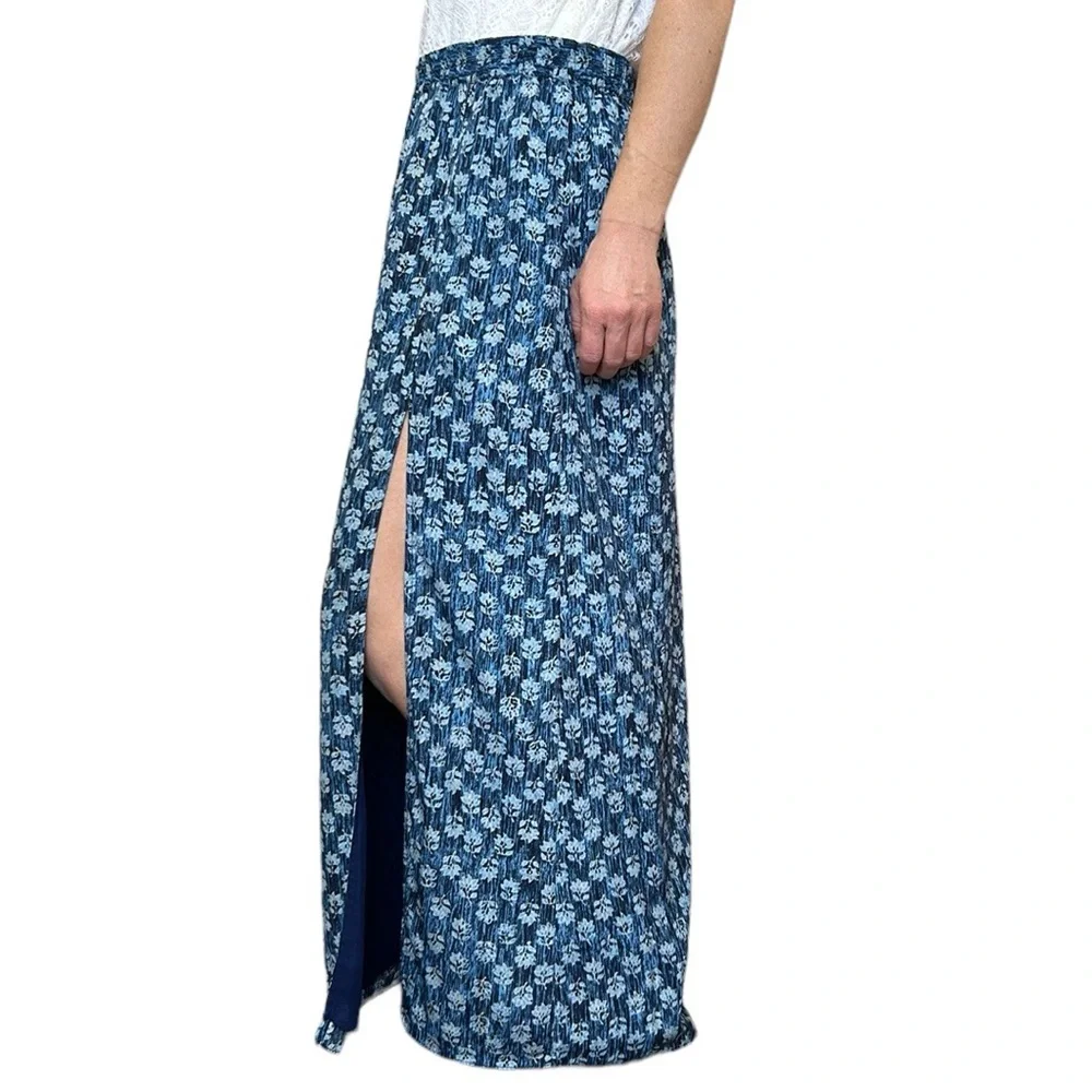 MICHAEL‎ Michael Kors | Floral Maxi Skirt with Slit in Heritage Blue M